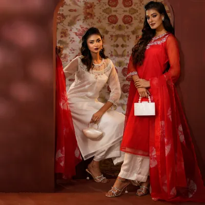 AS-SIRAT | Stitched 3 Pc | White & Red